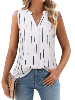 Women's Chiffon V Neck Sleeveless Blouse Tops Office Work Shirts