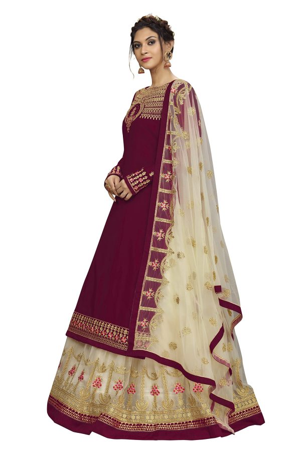 Women's Georgette Net Embroidery Salwar Suit Set Kurta Lehenga with Dupatta