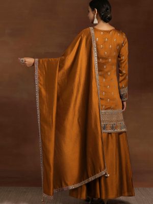 Women's Silk Blend Embroidery Anarkali Kurta Pant Set with Dupatta Salwar Suit Set for Women