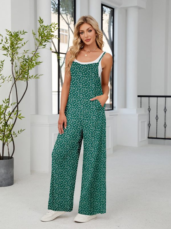 Women's Summer Jumpsuits Boho Wide Leg Overalls Casual Floral Print Rompers Beach Outfits with Pockets