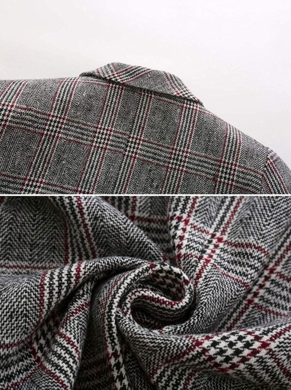 Women's Notch Lapel 2 Button Boyfriend Blazer Suit Houndstooth Plaid Jacket Coat