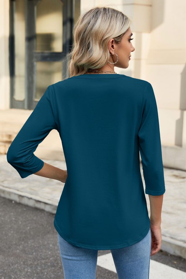 81IWMNX3i-L.jpg Women's 3/4 Sleeve Shirts V Neck Casual Henley Work Tops Blouses