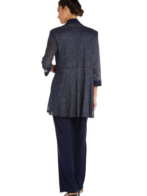 Women's Plus Size Two Piece Metalic Rib Pant Set Missy