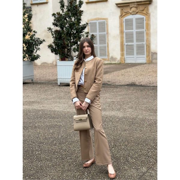 Wool Blend Tweed Blazers for Women Business Casual Knit Blazer Cropped Jacket for Women