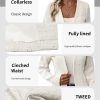 2025 Women's Spring Tweed Blazer Fully-Lined Collarless Open Front Elegant Petite Cute Fashion Casual Work Jacket