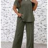 Women's Plus Size Short Sleeve Tee Shirt Wide Leg Pants 2 Piece Tracksuit
