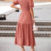 Womens Summer Dresses 2025 Casual Puff Short Sleeve Crewneck Smocked Flowy Ruffle Boho Beach Party Maxi Sundress