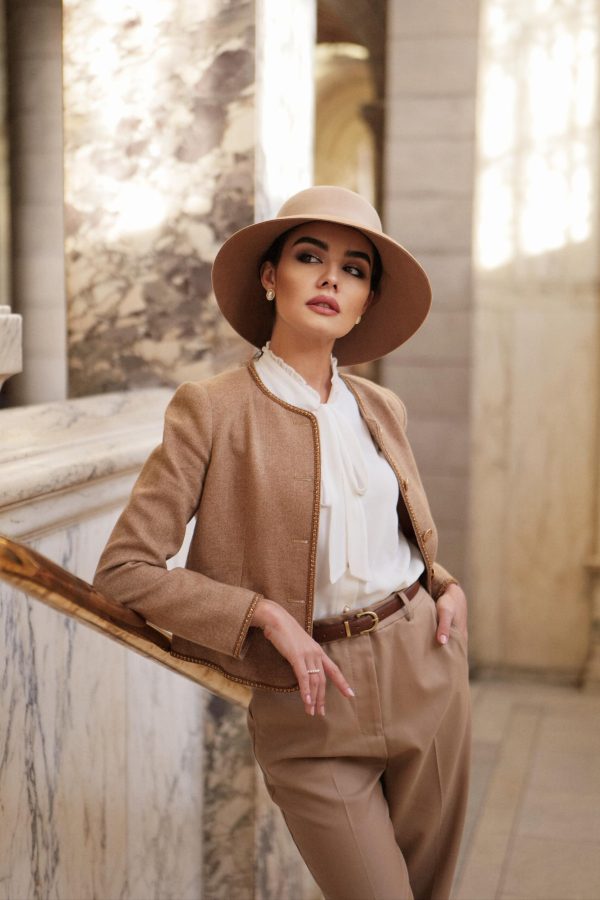 Wool Blend Tweed Blazers for Women Business Casual Knit Blazer Cropped Jacket for Women