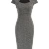 Women's Gorgeous Pencil Dress Cap Sleeve Tweed Pencil Dress for Work