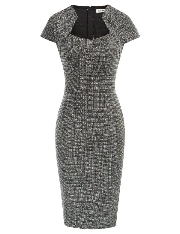 Women's Gorgeous Pencil Dress Cap Sleeve Tweed Pencil Dress for Work