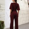 Women Casual Loose Short Sleeve Belted Wide Leg Pant Romper Jumpsuits
