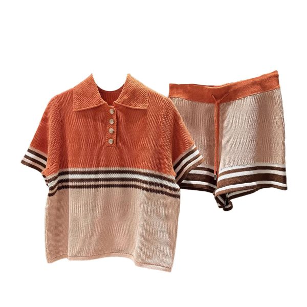 Women's Cotton Casual Set - Colorblock Knit Polo & Shorts
