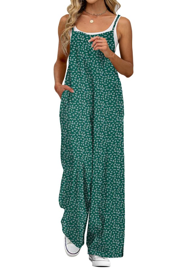 Women's Summer Jumpsuits Boho Wide Leg Overalls Casual Floral Print Rompers Beach Outfits with Pockets