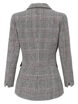 Women's Notch Lapel 2 Button Boyfriend Blazer Suit Houndstooth Plaid Jacket Coat