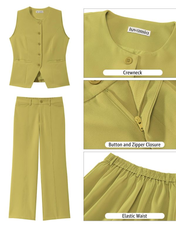 Vest Pants Suits for Women Dressy 2 Piece Business Casual Outfits Sleeveless Blazer Wide Leg Pants Pantsuit Sets