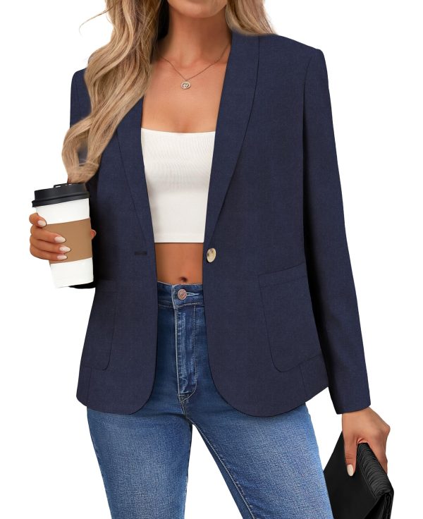 Women's Linen Blazer Lightweight Long Sleeve Shawl Lapel Suit Jacket Coat for Office Work Travel