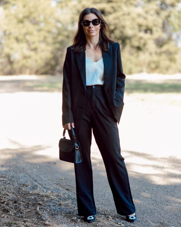 2 Piece Outfits for Women Dressy Blazer Jackets High Waisted Straight Leg Pants Suits Set Business Casual Office