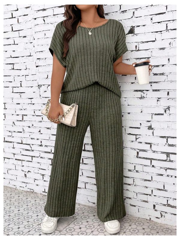Women's Plus Size Short Sleeve Tee Shirt Wide Leg Pants 2 Piece Tracksuit