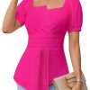 Women's Dressy Casual Blouses Business Casual Tops 2025 Summer Short Sleeve Work Shirt Smocked Back