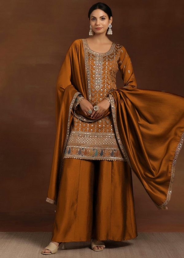 Women's Silk Blend Embroidery Anarkali Kurta Pant Set with Dupatta Salwar Suit Set for Women