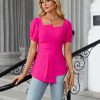 Women's Dressy Casual Blouses Business Casual Tops 2025 Summer Short Sleeve Work Shirt Smocked Back