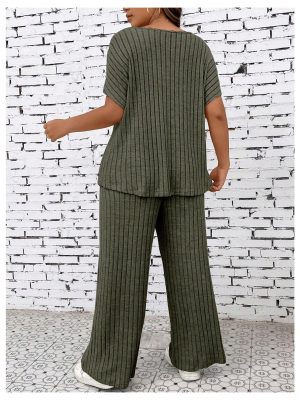 Women's Plus Size Short Sleeve Tee Shirt Wide Leg Pants 2 Piece Tracksuit