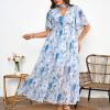 Women's 2025 Floral Summer Dress Smocked V Neck Boho Plus Size Beach Party Wedding Guest Ruffle Long Dresses
