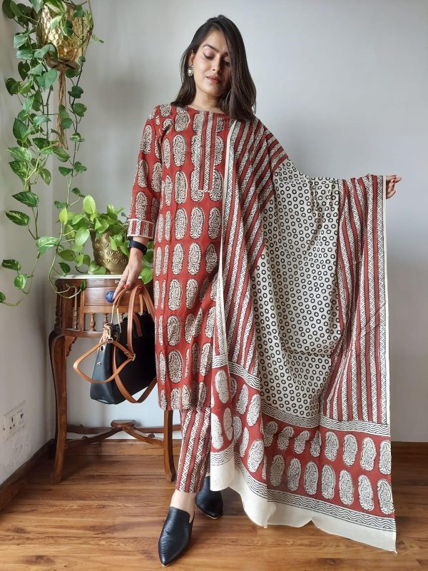 Indian Stylish Black Summer Wear Cotton Suits With Hand Block Print Work For Woman 6448 (5, XL)