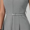 Women's Sleeveless Dress Zip Up Belted Fit & Flare Work Dresses