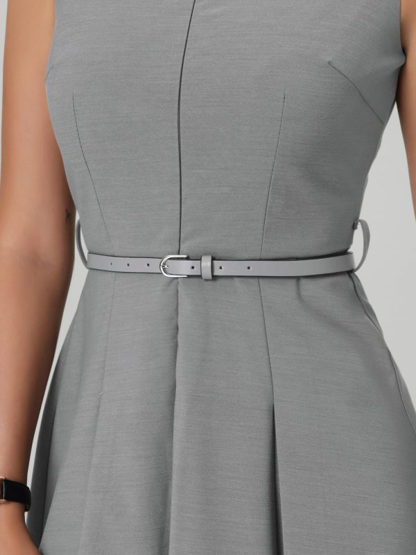 Women's Sleeveless Dress Zip Up Belted Fit & Flare Work Dresses