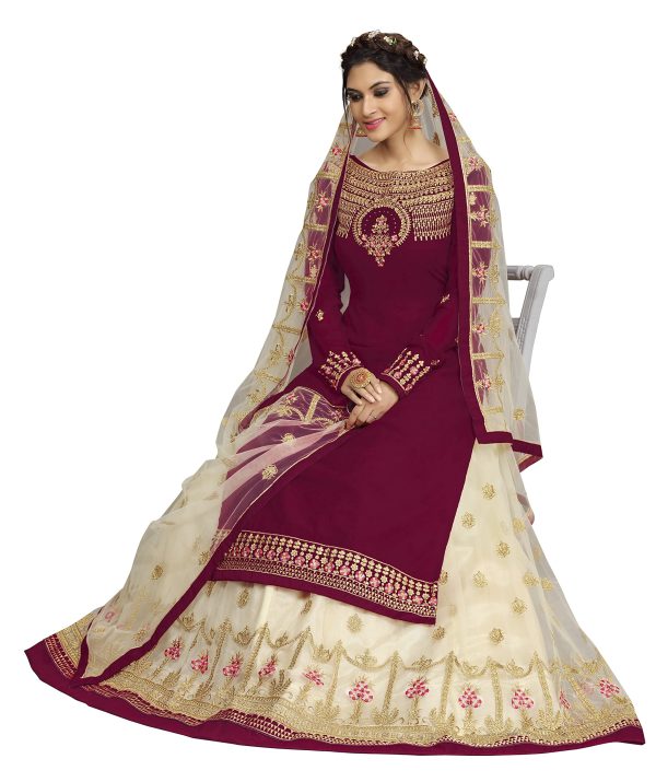 Women's Georgette Net Embroidery Salwar Suit Set Kurta Lehenga with Dupatta