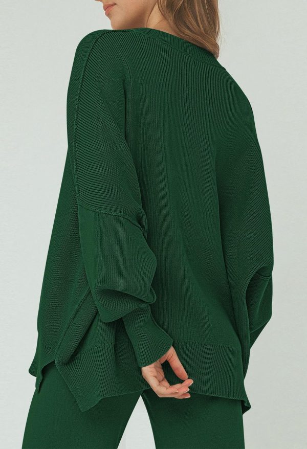 Women 2 Piece Sweater Sets Long Sleeve Knit Top Matching Wide Leg Pant Knitted Sweatsuit Outfits