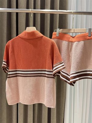 Women's Cotton Casual Set - Colorblock Knit Polo & Shorts