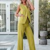 Vest Pants Suits for Women Dressy 2 Piece Business Casual Outfits Sleeveless Blazer Wide Leg Pants Pantsuit Sets