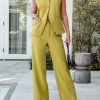 Vest Pants Suits for Women Dressy 2 Piece Business Casual Outfits Sleeveless Blazer Wide Leg Pants Pantsuit Sets