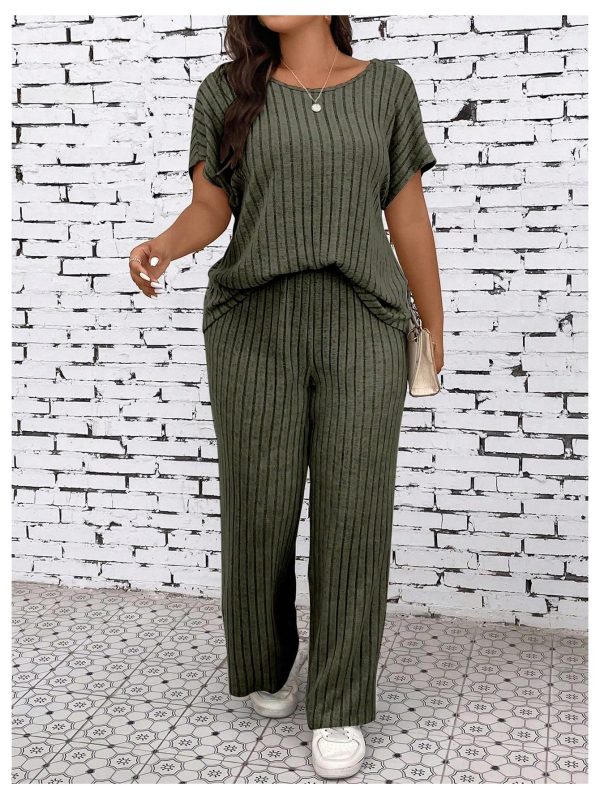 Women's Plus Size Short Sleeve Tee Shirt Wide Leg Pants 2 Piece Tracksuit
