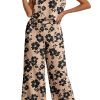 Women's Summer 2 Piece Outfits Set Round neck Sleeveless Tank Crop Top Wide Leg pants Set Pockets Jumpsuits