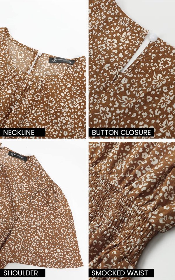 Women's Summer Casual Short Flutter Sleeve Round Neck Smocked Waist Tiered Boho Floral Flowy Maxi Dress