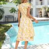 Womens Dresses Summer Short Sleeve Ruffle Floral V Neck Flowy Aline Casual Tiered Wedding Guest Midi Sundress