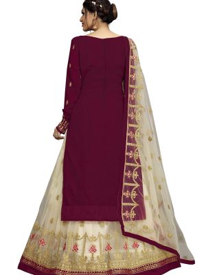 Women's Georgette Net Embroidery Salwar Suit Set Kurta Lehenga with Dupatta