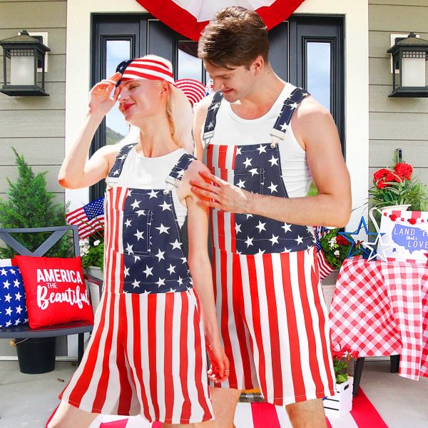 American Flag Coveralls for Unisex Bib Overalls Festival Jumpsuits Shorts Romper Summer Multi Side Pockets Cargo