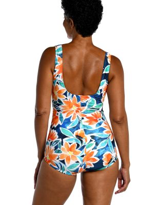 Women's One Piece Bathing Suit Shirred Girl Leg Swimsuit