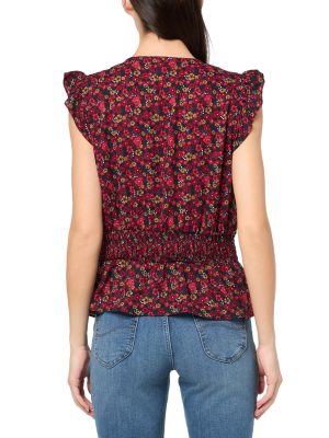 womens Cap Sleeve Smocked Peplum Blouse