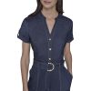 Womens Button Front Belted Jumpsuit
