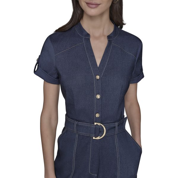 Womens Button Front Belted Jumpsuit