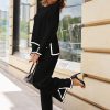 Women's 2 Piece Outfits Long Sleeve Knit Sweater Top Wide Leg Pants Lounge Sets Tracksuits