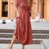 Womens Summer Dresses 2025 Casual Puff Short Sleeve Crewneck Smocked Flowy Ruffle Boho Beach Party Maxi Sundress