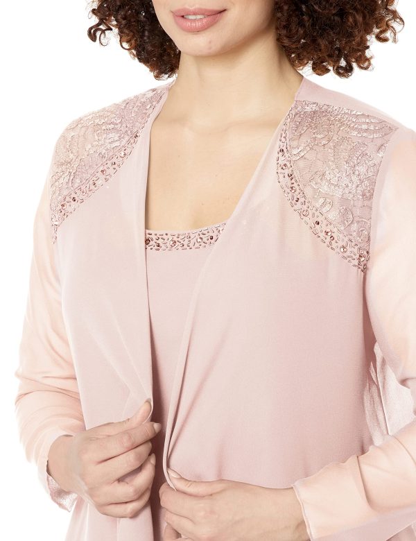 Women's Mother of The Bride Tiered Jacket Dress with Shoulder Embellishment (Petite and Regular Sizes)