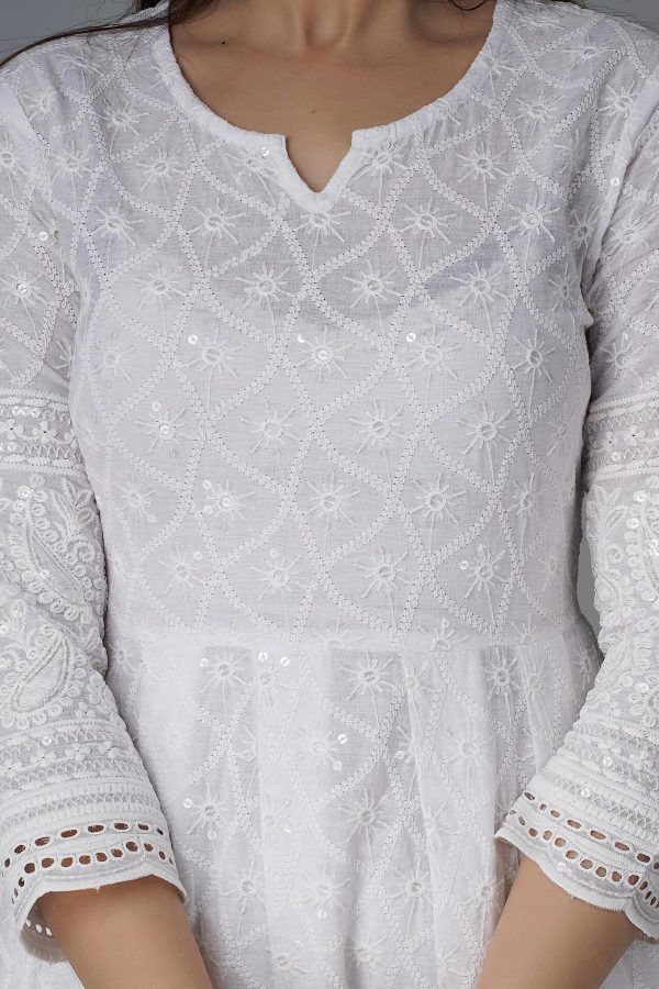 Chikankari Cotton Anarkali Indian Kurti For Women Summer Dress Kurta Pant With Dupatta Set Pakistani Kurta