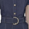 Womens Button Front Belted Jumpsuit